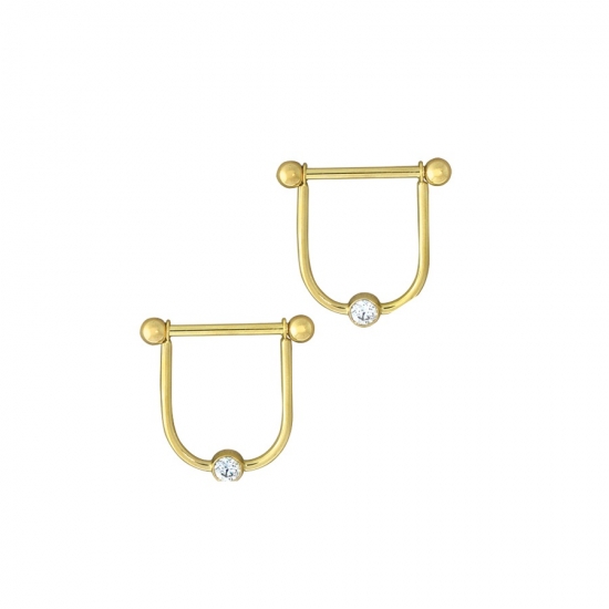 Single Round Bezel Nipple Stirrup - To Fit 12GA 11/16in Barbell - Jump Rings to Fit 12GA - 14GA Stirrup Wires and Single 3mm Open Back Round Bezel - To Accomodate 11/16in Barbell Horizontal, 3/8in Vertical Measurement