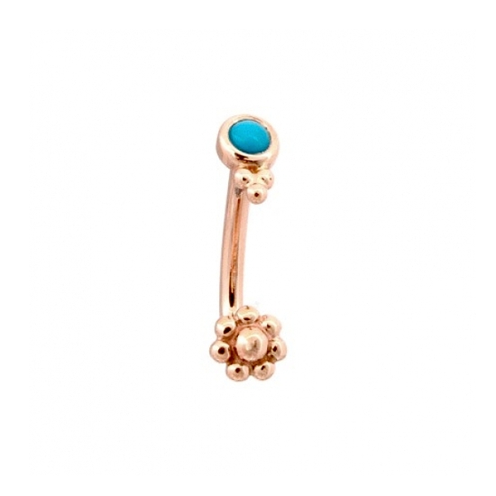 J-Curved Barbell with Threaded 2mm Cup with Tri Accent Beads Top and Threaded 4mm Bead Cluster Flower Bottom