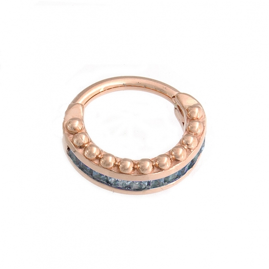 Marah - Hinge Ring with Downward Row of 1.5mm Princess Cut Gems and Forward Facing Row of Tiny Beads - 16GA Hinge