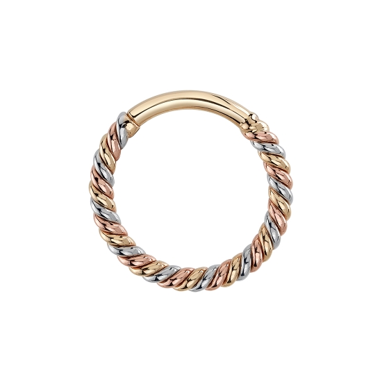 TWO Tone Desiree - Braided Ring with Hinge Closure - YELLOW AND WHITE GOLD ONLY- 16GA Hinge