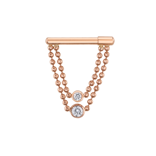 Riel with Bezels - 2 Lengths of Diamond Cut Bead Chain with x1 1.5mm Bezel Fixed to Center of Top Chain and x1 2mm Bezel Fixed to Center of Bottom Chain - Threadless Attachment to 16GA 1/4IN STRAIGHT Wearing Surface