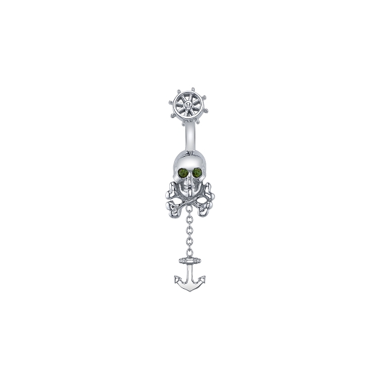 Threaded End with Skull and Crossbones - 10x7mm - 1.5mm Gem Eyes