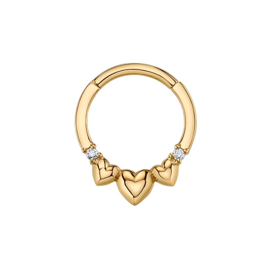 Lindsay - Hinge Ring with 3x Puff Hearts with 2x 1.25mm Round Prong Accents - 16GA Hinge