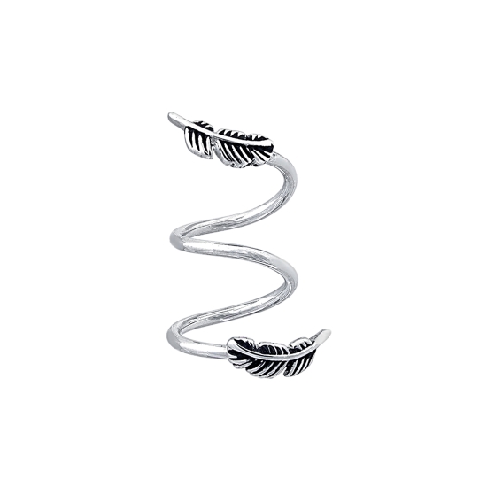 Ear Helix with 10mm Feather Top and Bottom - For Single Piercing - One Side Fixed, One Side Threaded - ANTIQUED FINISH ON FEATHERS ONLY