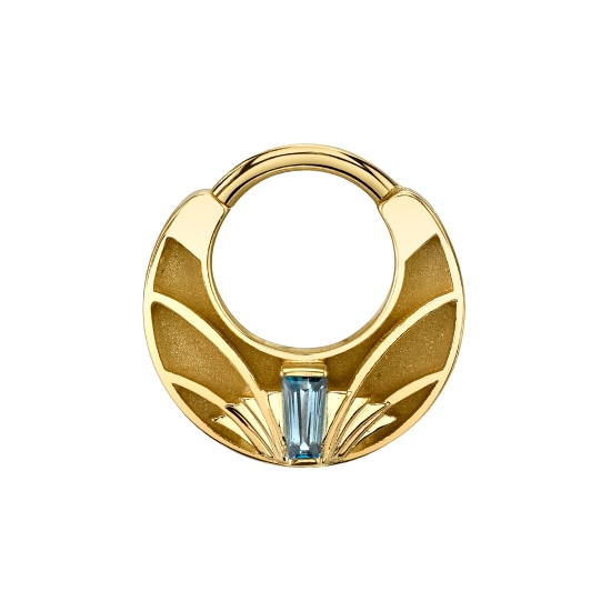 Architect - Hinge Ring with Art Deco Ellipse and Sandblasted Hollows - Graduated Baguette Bar in Center - 4x2x1.5mm Gem