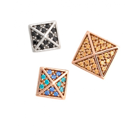Pin with Micro Pavé Square Pyramid - 6mm - 12x 1mm Gems - GEMS ALTERNATING BY SIDE