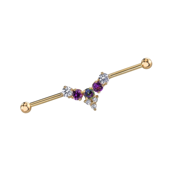 Sacred Art Industrial Barbell with Threaded 1/8in Beads - 5x 3mm Round Prongs with 1.5mm Tri Prong Accent in Curved Design - 8mm Wearing on Each Side of Center Design