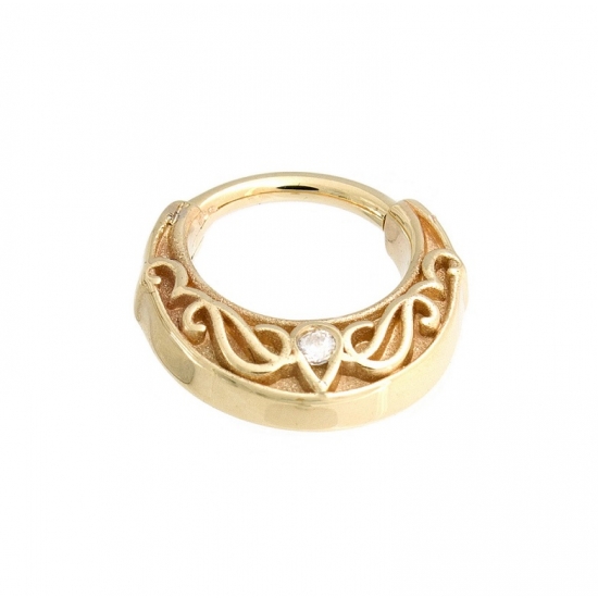 Daniella - Hinge Ring with Cleopatra's Moon Design - 1.75mm Gem in Center - 16GA Hinge