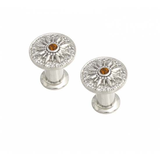 Threaded End - Compass with Gem Disc - 7mm - 16x Pavé .8mm Gems with 1.5mm Prong Center