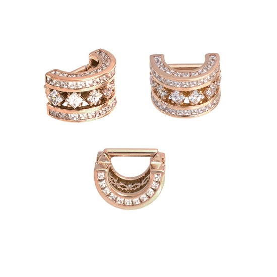 Trevor - Straight Hinge Hinge Ring with Channel Set Gems on Front, Back, and 3 Downward Rows - All Princess Cut Gems