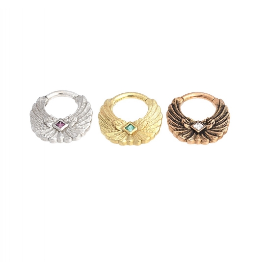 Athena - Hinge Ring with Wings and 2mm Princess Bezel Center - ANTIQUE
