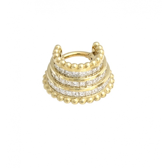 Iris - Hinge Ring with Row of Tiny Beads in Front, 3x Rows of Downward 1.5mm Princess Cut Channel Settings, Row of Tiny Beads Back - 14GA Hinge