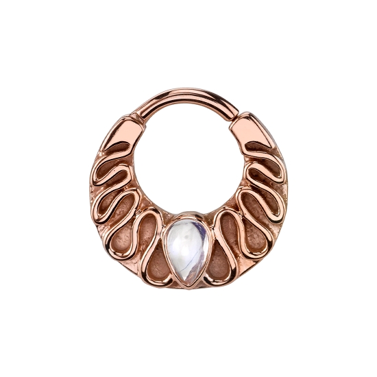 Callisto - Hinge Ring with 5x3mm Pear Bezel Center Surrounded by Raised Squiggle