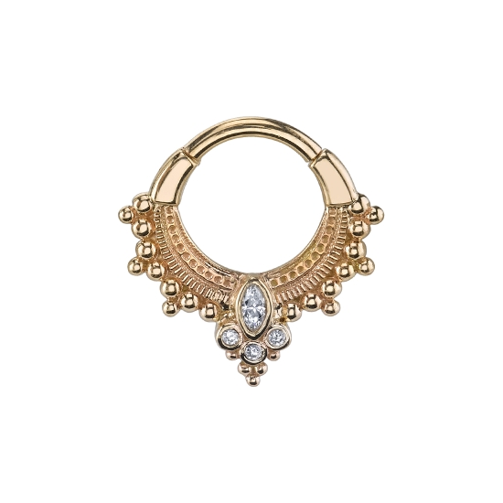 Andromeda - Hinge Ring with Afghan Plates and Mini Marquise Sarai Center - 16GA Hinge