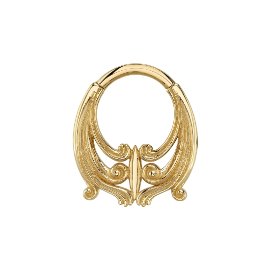Bianca - Hinge Ring with Downward Swept Waves & Solid Gold Marquise Shaped Center - 16GA Hinge