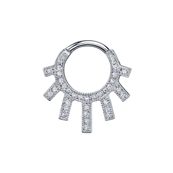 Chiara - Hinge Ring with Graduating Rays - 31x 1mm Gems - Millgrain Edges