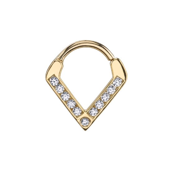 Muir - Hinge V Ring with 10x Channel Set Gems & Single Flush Set Gem in Center - 1.5mm Gems - 16GA Hinge