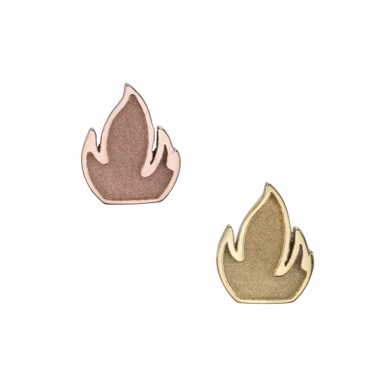 Pin with Relief Flame - 8.5x7mm - Raised Edges and Sandblasted Hollows