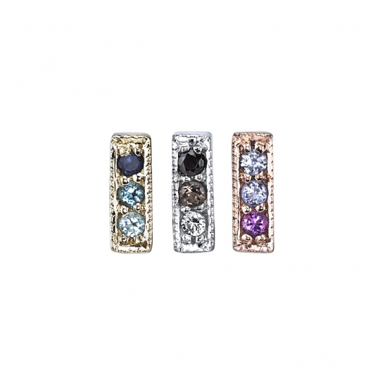 Pin with 3 Gem Micro Pavé Strip - 3x 1.25mm Gems - MILLGRAIN EDGES