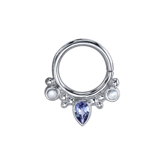 Eden Pear - Seam Ring with 2x 2mm Bezels and 4x2.5mm Pear Bezel Center - Tri Bead Accents in Between Bezels