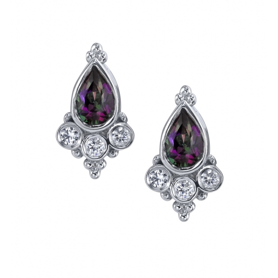 Charm with Sarai Pear with Tri Bead Accent - 8x5mm - 4x2.5mm Pear Bezel with 1.25mm Accent Bezels - Jump Ring At Point of Pear - Jump Ring to Attach to Navel Facing Ring