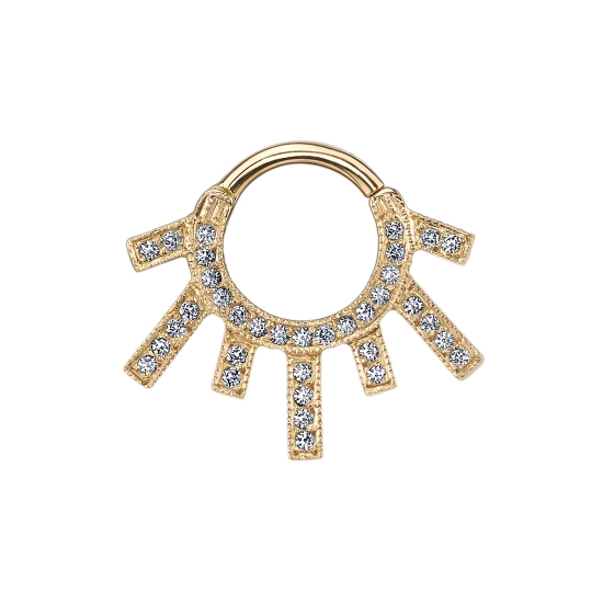 Chiara - Hinge Ring with Alternating Rays - 35x 1mm Gems - Millgrain Edges