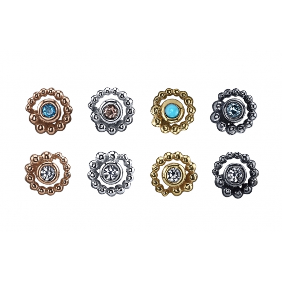 Pin with Tiny Beaded Swirl and Bezel - 4mm - 1.5mm Gem
