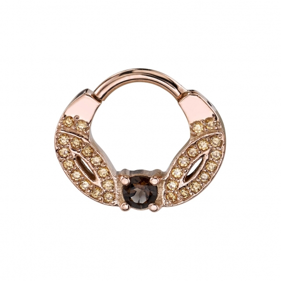 Keema - Hinge Ring with 3mm Prong Center and 2 Curved Strips of Prong Channel Settings On Each Side Holding 28x1mm Gems - 16GA Hinge