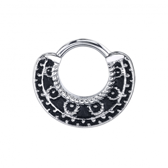 Nanda Shield - Hinge Ring with Delicate Beaded Elipse - ANTIQUE - 16GA Hinge