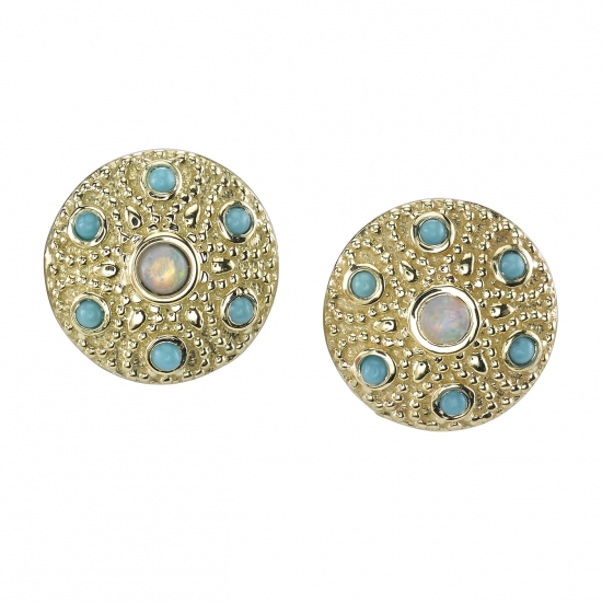 Threaded End - Tikal - 9mm - Beaded Disc with 6x 1mm Bezels Surrounding a 2mm Bezel Center