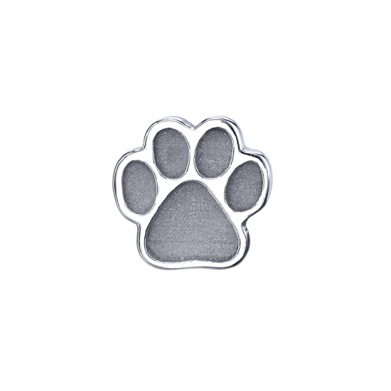 Pin with Dog Paw Print - Raised Edges and Sandblasted Hollows - 6mm - 1mm Flush Set Gem in Center