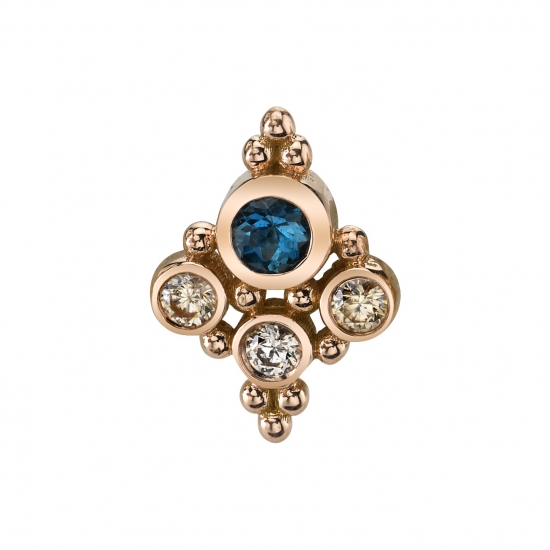 Pin with Round Sarai - 9x6mm - 2mm Round Bezel with 3x 1mm Round Bezels and Beaded Accents - THIS ITEM IS NO LONGER AVAILABLE THREADLESS