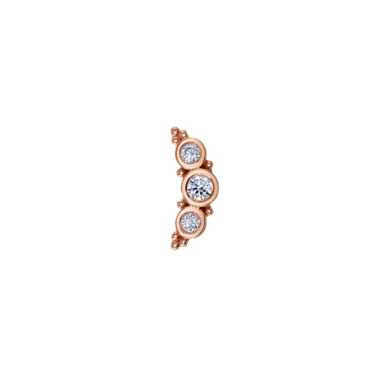 Threaded End with 3 Gem Graduating Panaraya - 11x4.5mm - 2mm, 3mm Bezels in a Curved Cluster with Tiny Bead Accents