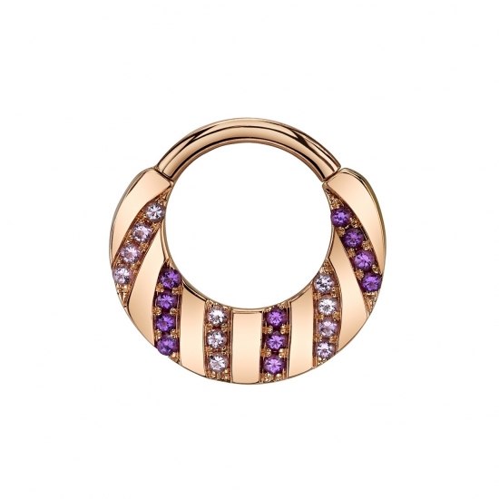 Madre - Hinge Ring with Elipse - 4mm at Widest Point with 6 Vertical Rows of 3 1mm Gems Each - 16GA Hinge