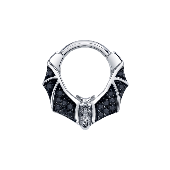 Micro Pavé Lilith - Hinged Realistic Bat Ring - 18x 1mm Gems in Wings - 16GA Hinge