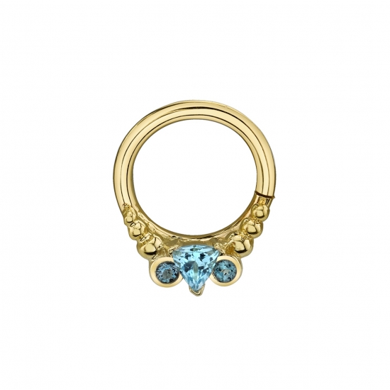 Kalisi - Seam Ring with Tiny Graduating Beads, 2x 1.75mm Bezels and 3mm Trillion Prong Center Fixed On Top of Ring