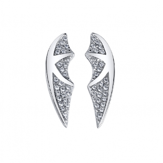Double Threaded End with Micro Pavé LEFT Bat Wing - 20x6mm - 24x 1mm Gems In Webbing - Threads Approx. 8mm Apart and Centered