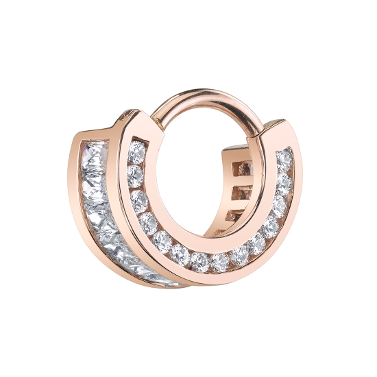 Searchlight with Channel Front - Hinge Ring with Forward Facing Row of 12x 1.5mm Channel Settings and Downward Row of 12x 4x2mm Straight Baguettes - 16GA Hinge