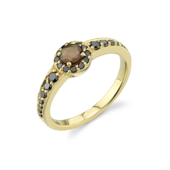 Traditional Ring - 6.5mm Round Altura with 3mm Wide Tapered Band Set with Graduating Gems - Millgrain Edges - Size 6