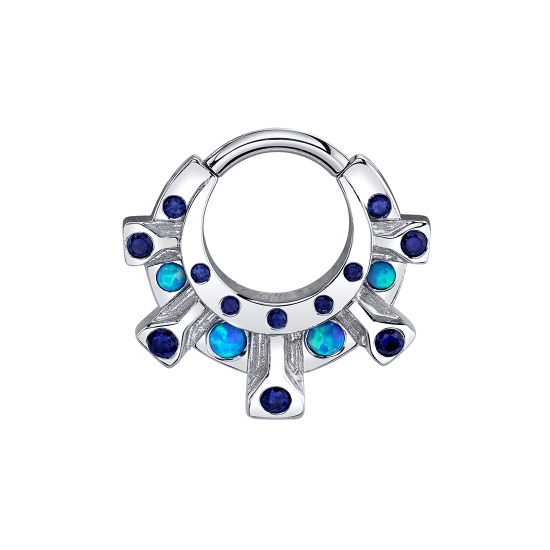 Viking - Hinge Ring with Art Deco Inspired Rays - 5x 1.25mm Flush Set Gems, 4x 1.5mm, 2x 1.75mm, 3x 2mm, 2x 2.5mm Round Gems in Rays - Sandblast Recessed Areas of Rays