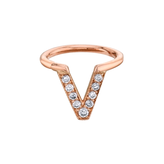 Jennelle V Seam Ring with 8x 1mm Gems and 1.25mm Gem in Center of V