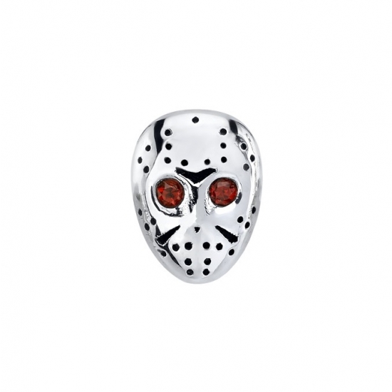 Threaded End with Hockey Mask - 8x6mm - 1.25mm Gem Eyes - Antiqued Markings