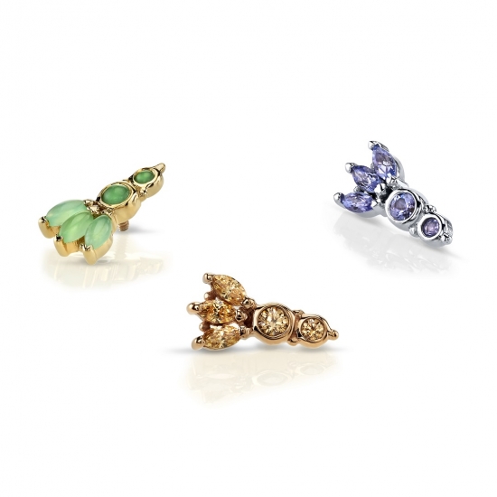 Threaded End - Trujillo - 10x5mm Overall Diameter with 3x 3x1.5mm Marquise Prongs, 2mm and 1.5mm Round Bezels and Bead Accents