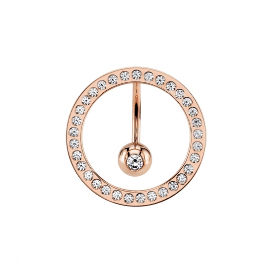 Custom Curved Barbell - The Orbit - 14GA Curved Barbell with Fixed Halo Top - 1in Diameter, 3mm Wide - with 34x 1.75mm Flush-Set Gems and Threaded 1/4in Bead with 3mm Forward-Facing Flush-Set Gem Bottom