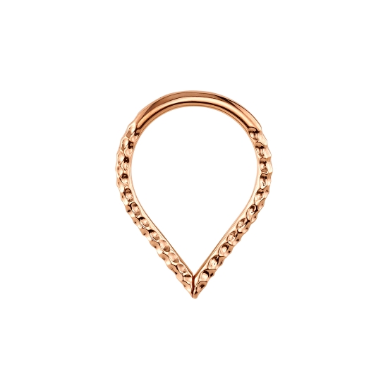 Horizontal, 1/2in Vertical Teardrop Seam Ring - Seam At Point - HAMMERED FINISH ON V SECTION - 5/16IN SMOOTH WEARING SURFACE