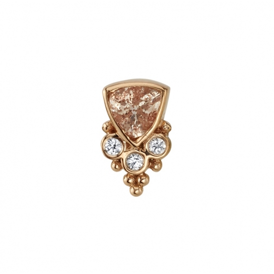 Threaded End with Sarai Trillion - 6.5x4mm - 3mm Trillion Bezel and 3x 1mm Round Bezels with Tiny Bead Accents
