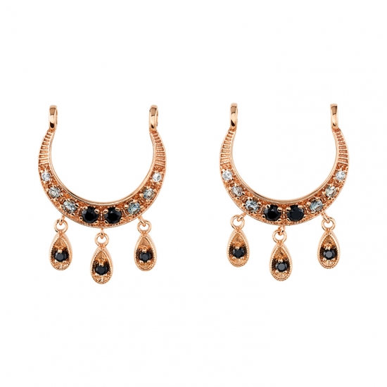 Bombay Nights Nipple Stirrup - Decorative Elipse with Graduating Gems - 3x Pear Harlequin 5x3mm Dangles Attached By Jump Rings