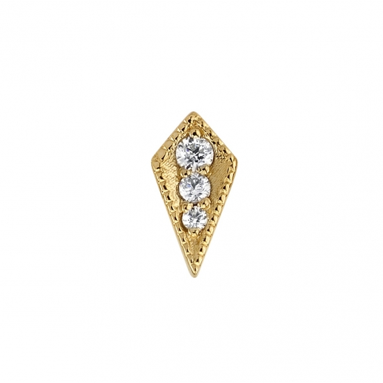 Threaded End with Dario 3 - 7x4mm - Kite Shape with 1.5mm, 1.25mm, 1mm Gems - MILLGRAIN EDGES