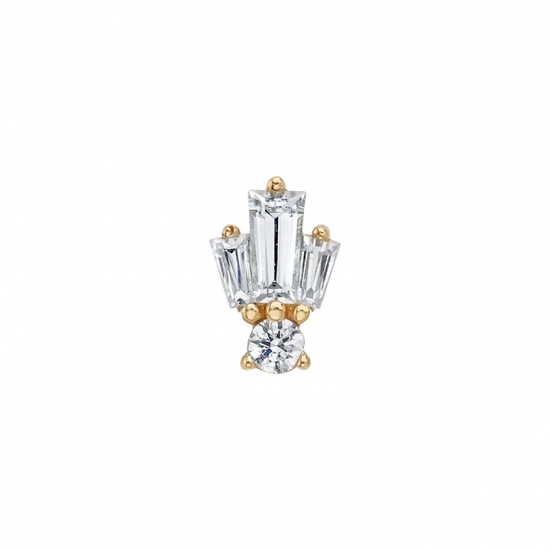 Threaded End - Novi - 7x5mm - 3 Gem Tapered Baguette Fan with Round Prong Below - 3x2x1mm Outer, 4x2x1.5mm Center, 2mm Below
