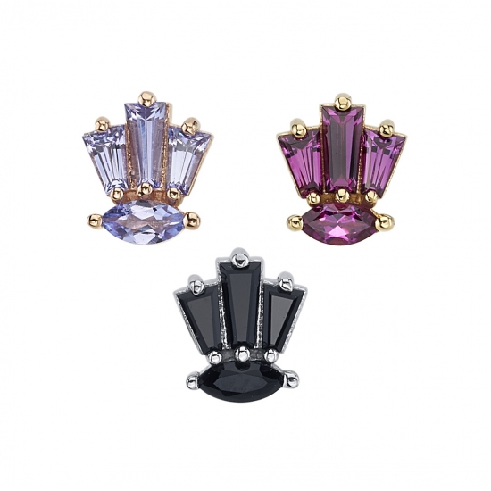 Threaded End - Novi Marquise - 7x6mm - 3 Gem Tapered Baguette Fan with Marquise Prong Below - 3x2x1mm Outer, 4x2x1.5mm Center, 4x2mm Below